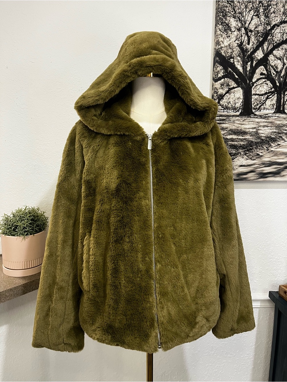 NWT Philosophy Olive Faux Fur Hooded Jacket